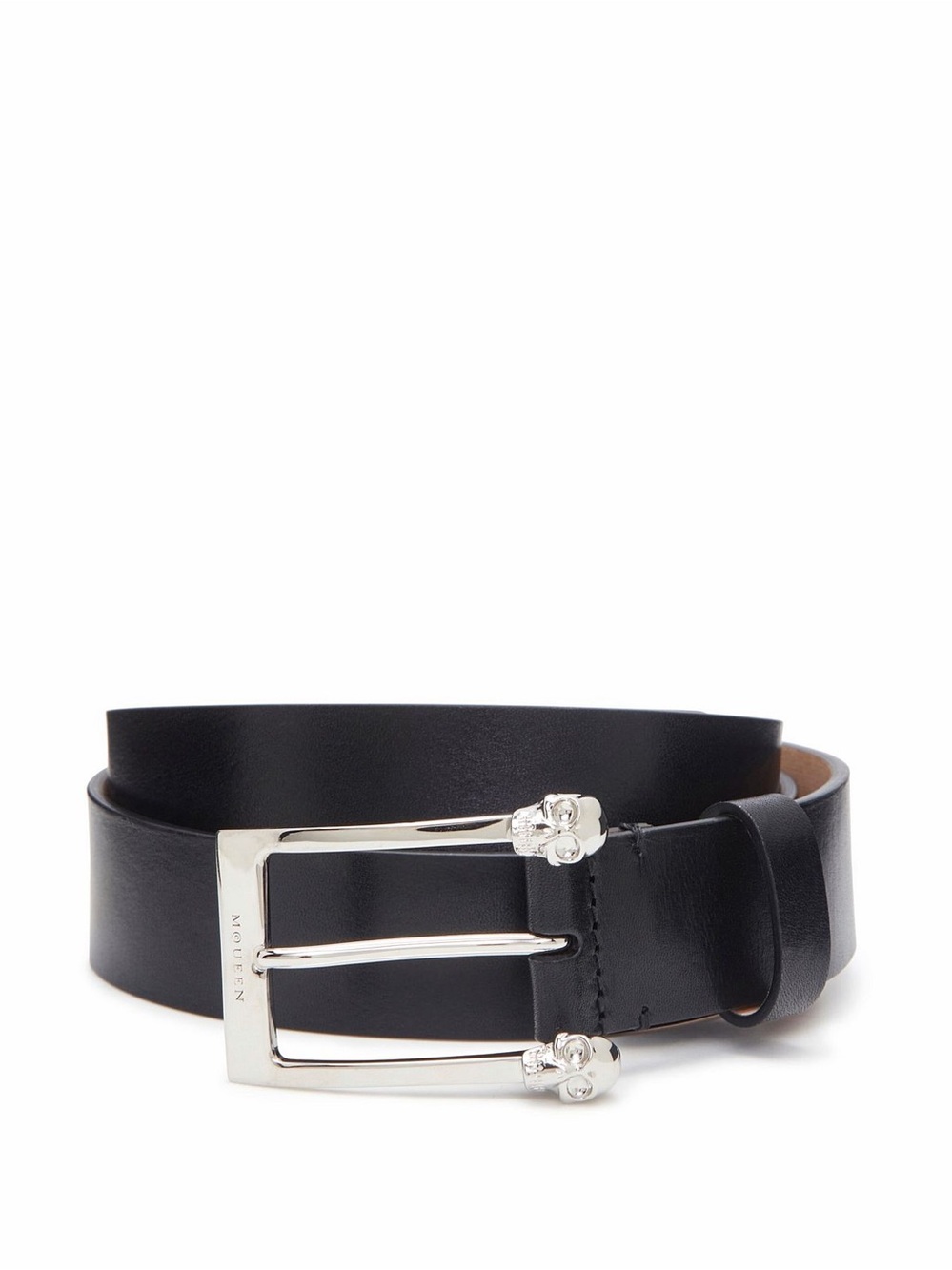 Authentic Alexander McQueen Black Leather Skull Buckle Belt – Made in Italy 95